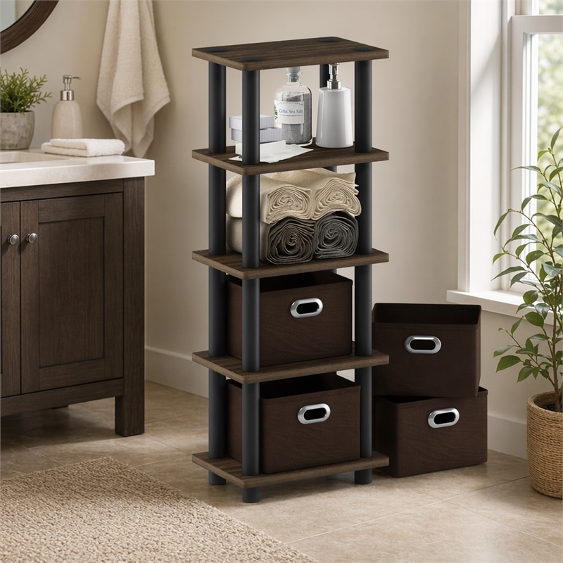 Pemberly Row 4-Bins System Rack with Display Shelf in Columbia Walnut/Black