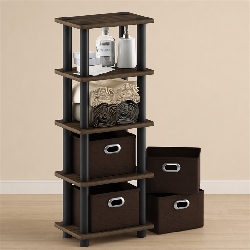 Pemberly Row 4-Bins System Rack with Display Shelf in Columbia Walnut/Black