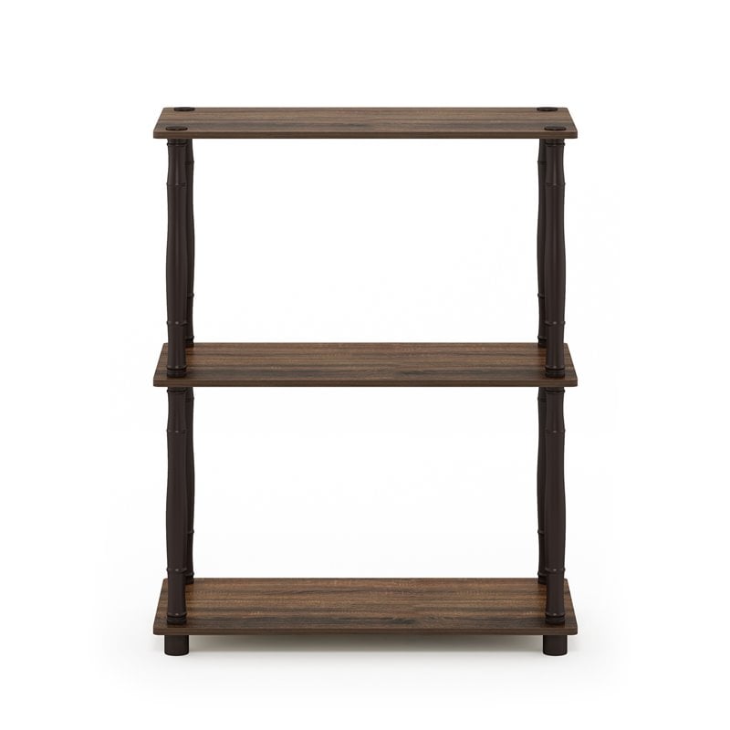 Pemberly Row Engineered Wood 3-Tier Shelf Display Rack in Walnut/Brown
