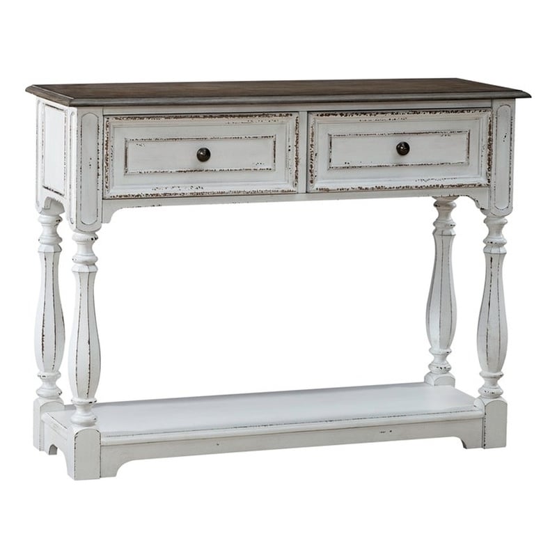 Pemberly Row White Hall Console with Distressing and Pewter Hardware