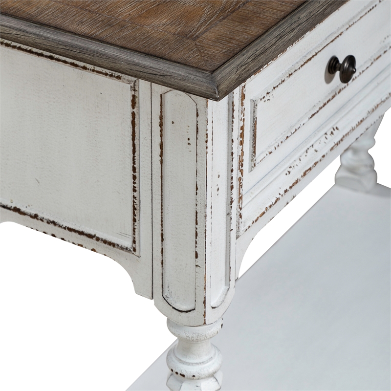 Pemberly Row White Hall Console with Distressing and Pewter Hardware