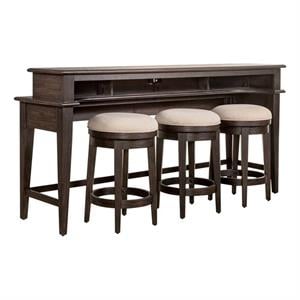Pemberly Row 4-Piece Wood Console Table Set with Stools in Espresso