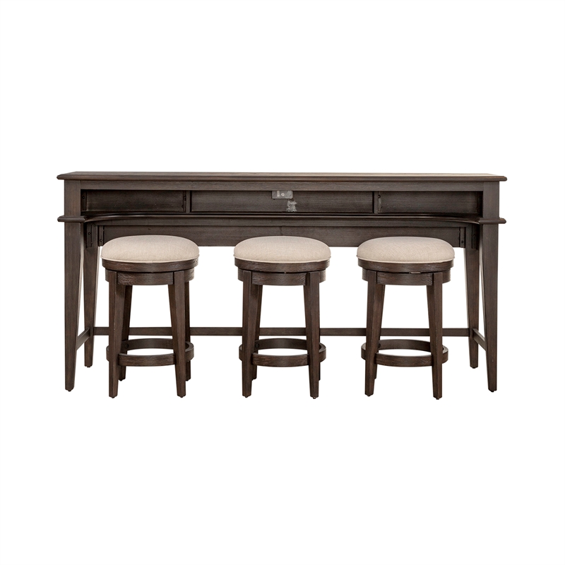 Pemberly Row 4-Piece Wood Console Table Set with Stools in Espresso