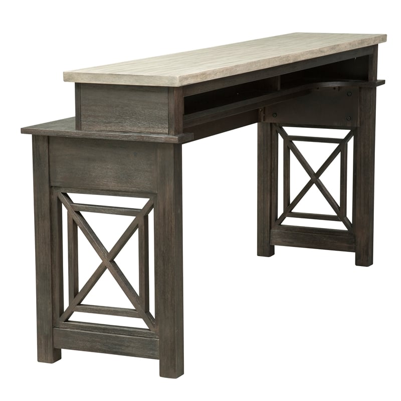 Pemberly Row Black Console Bar Table with Charcoal and Ash Finish Accents