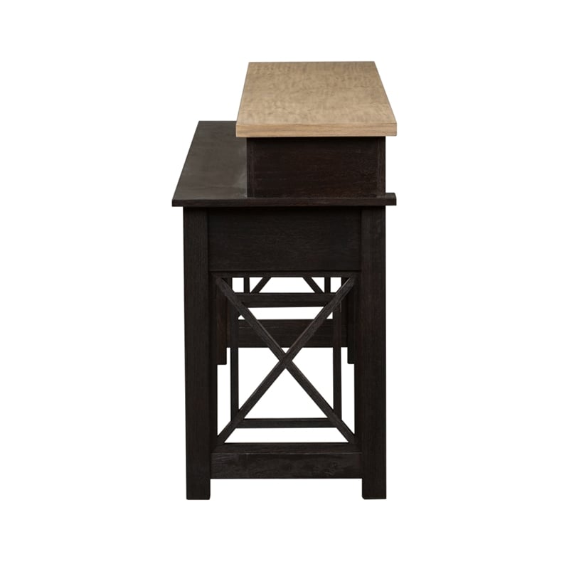 Pemberly Row Black Console Bar Table with Charcoal and Ash Finish Accents