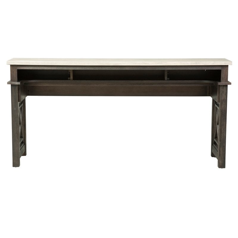 Pemberly Row Black Console Bar Table with Charcoal and Ash Finish Accents