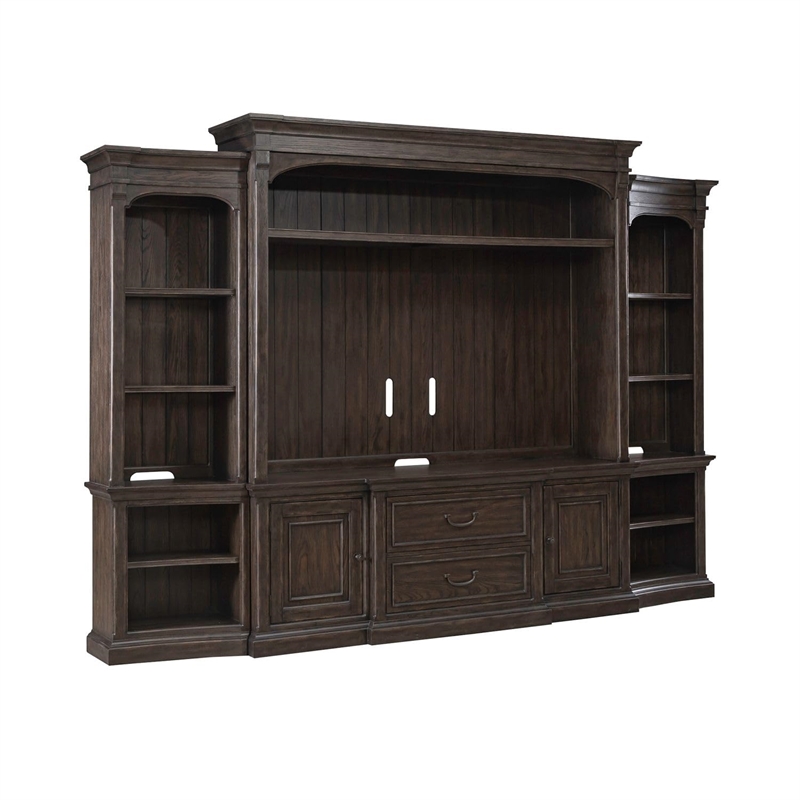 Pemberly Row Entertainment Center with Piers and Breakfront Styling in Brown