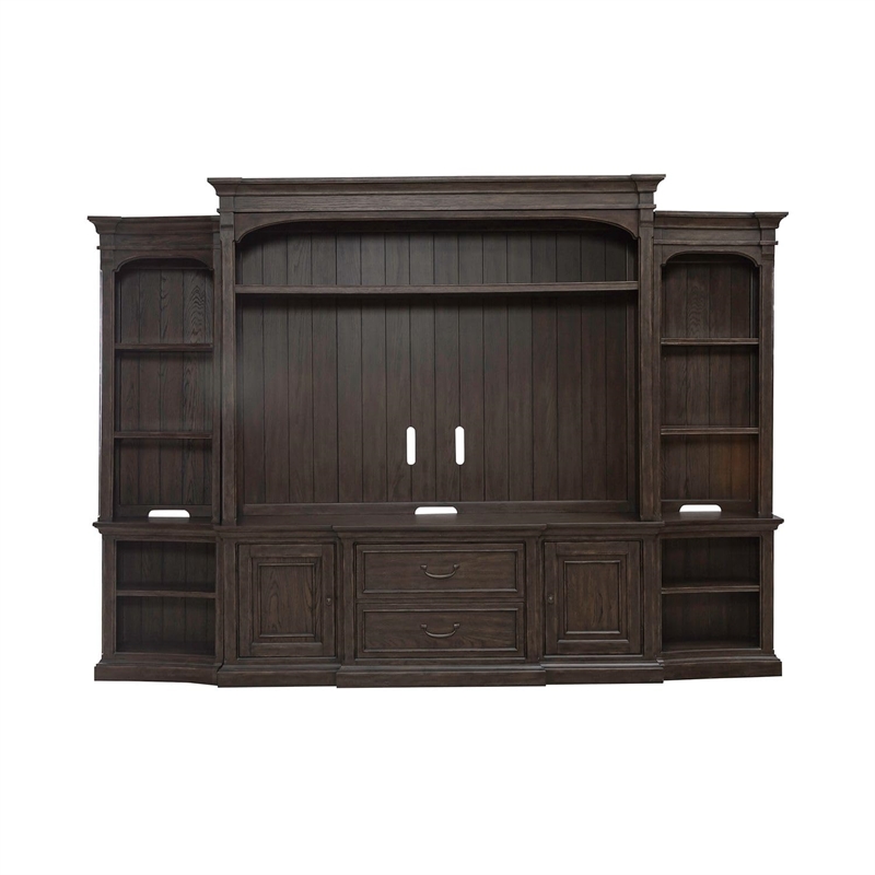 Pemberly Row Entertainment Center with Piers and Breakfront Styling in Brown