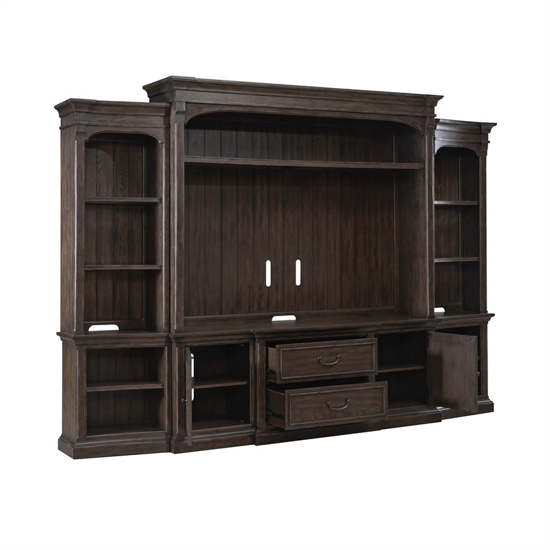 Pemberly Row Entertainment Center with Piers and Breakfront Styling in Brown