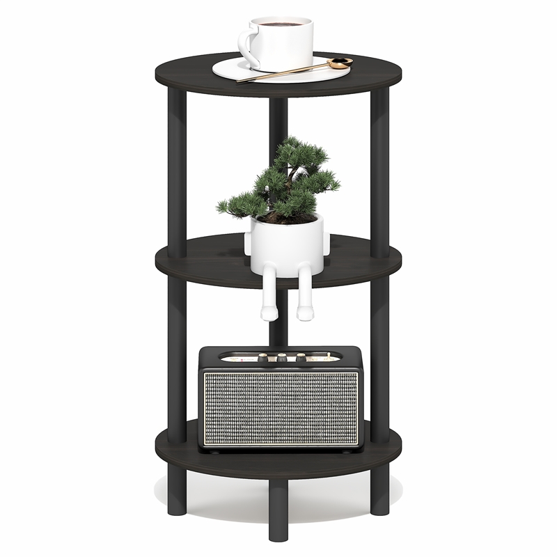 Pemberly Row 3-Tier 27.6 Inch Oval Open Shelf Nightstand in Espresso