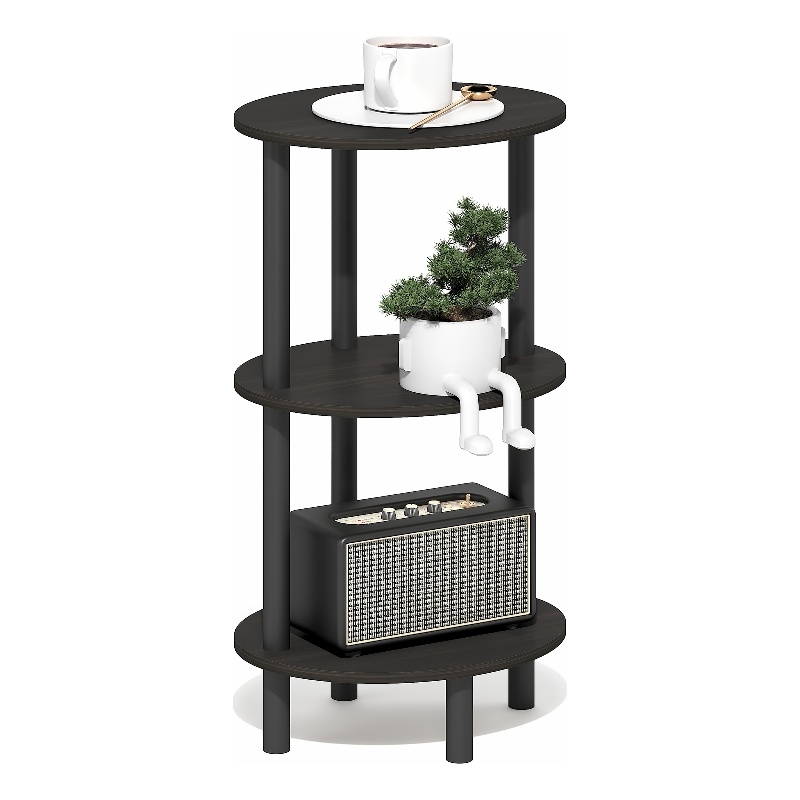Pemberly Row 3-Tier 27.6 Inch Oval Open Shelf Nightstand in Espresso
