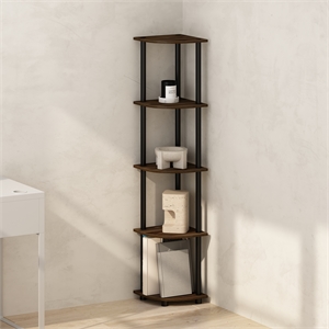 Pemberly Row 5-Tier Corner Display Rack Shelving Unit in Brown Walnut