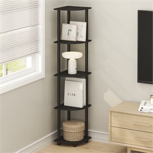 Pemberly Row 5 Tier Corner Bookshelf with Tool-Free Assembly in Black Espresso
