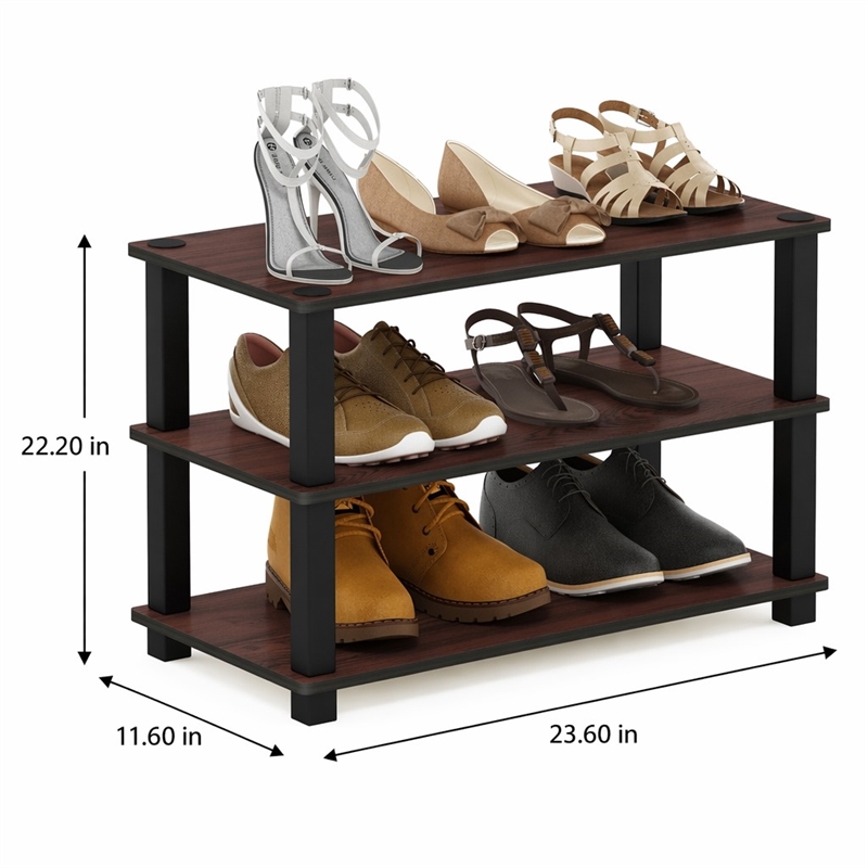 Pemberly Row 3-Tier Shoe Rack Organizer Storage in Cherry Oak