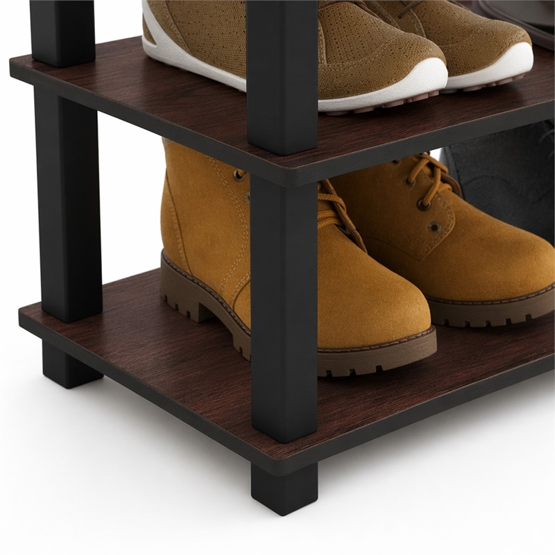 Pemberly Row 3-Tier Shoe Rack Organizer Storage in Cherry Oak