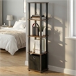 Pemberly Row 5-Tier Square Open Frame Corner Shelf with Bin in Amber Pine