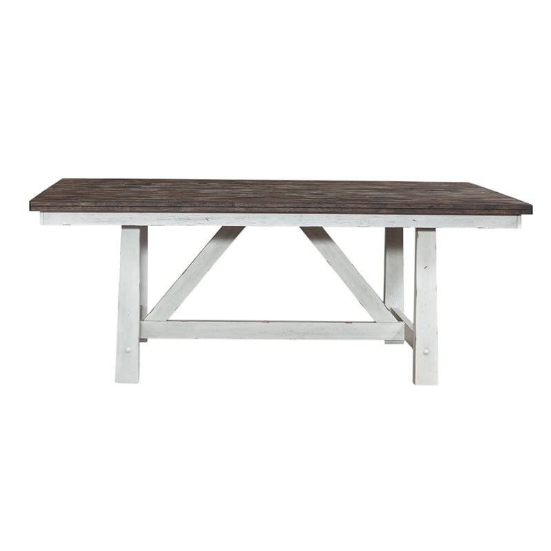 Pemberly Row 7-Piece Trestle Table Set in White and Wood-Tone Finish