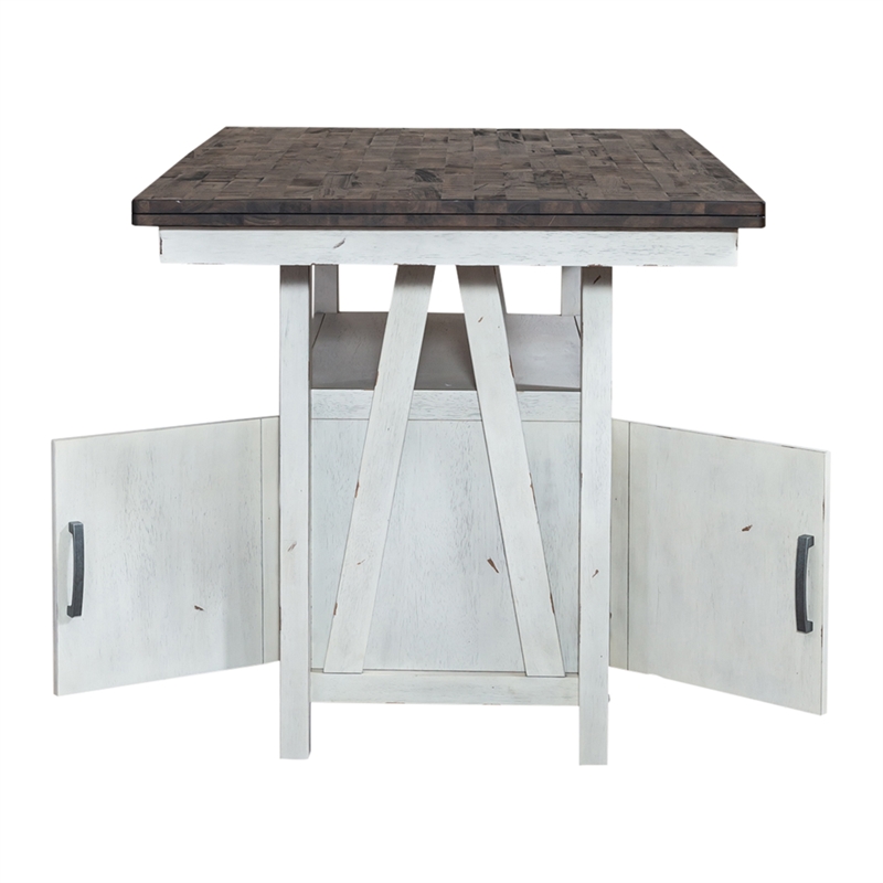 Pemberly Row Farmhouse White 5-Piece Gathering Table Set with Storage