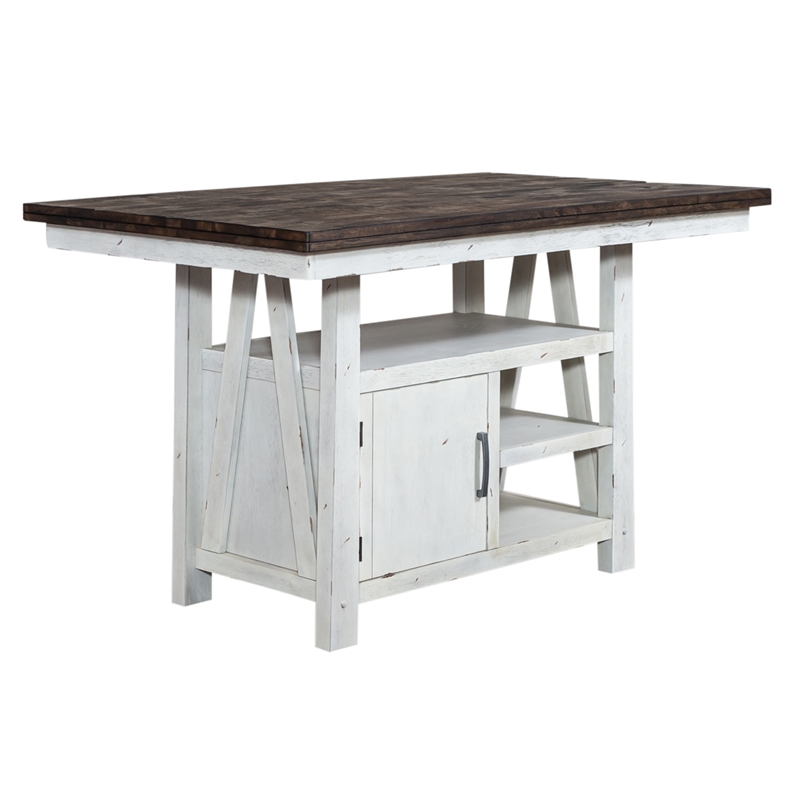 Pemberly Row Farmhouse White 5-Piece Gathering Table Set with Storage