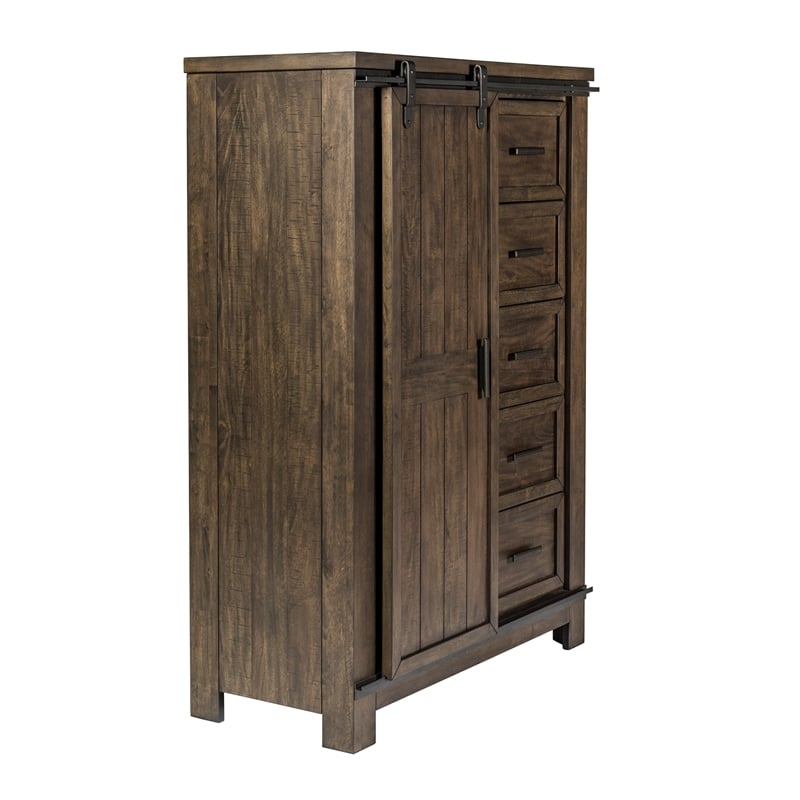 Pemberly Row Dark Gray Sliding Door Chest with Dovetail Construction
