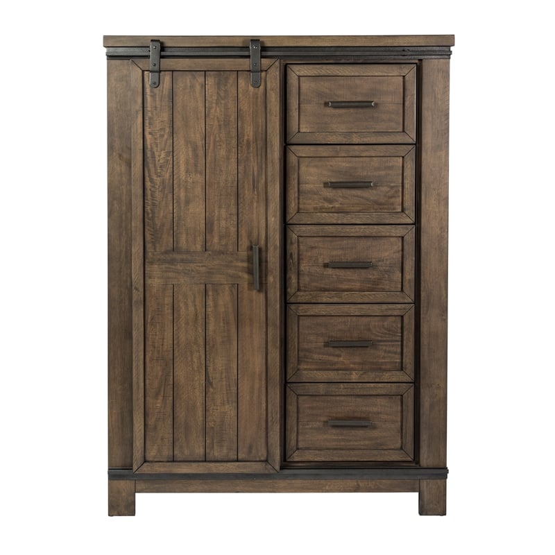Pemberly Row Dark Gray Sliding Door Chest with Dovetail Construction