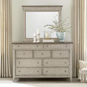 Pemberly Row Dresser and Mirror in Weathered Linen with Felt Lined Drawers