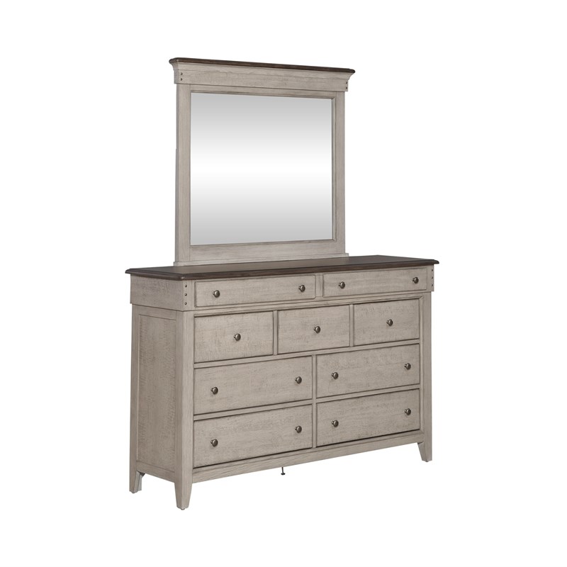 Pemberly Row Dresser and Mirror in Weathered Linen with Felt Lined Drawers