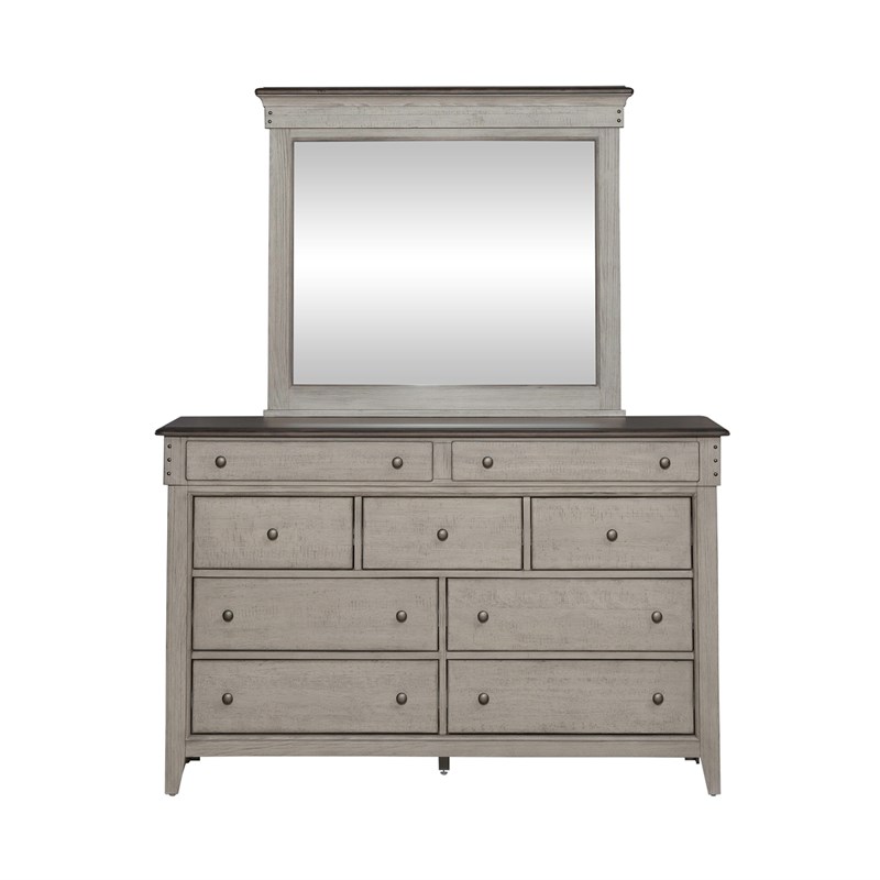 Pemberly Row Dresser and Mirror in Weathered Linen with Felt Lined Drawers