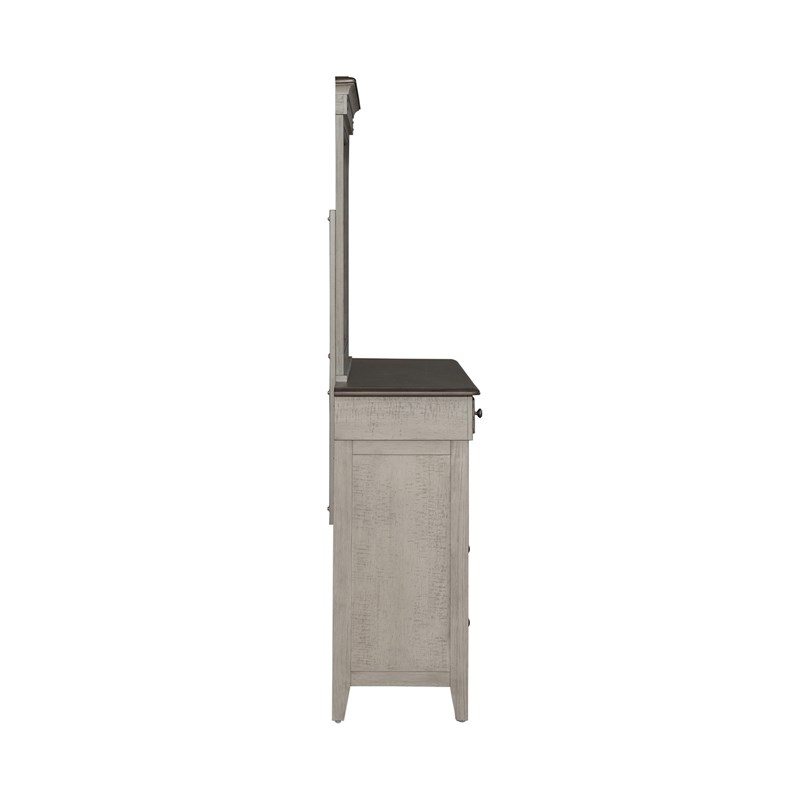 Pemberly Row Dresser and Mirror in Weathered Linen with Felt Lined Drawers