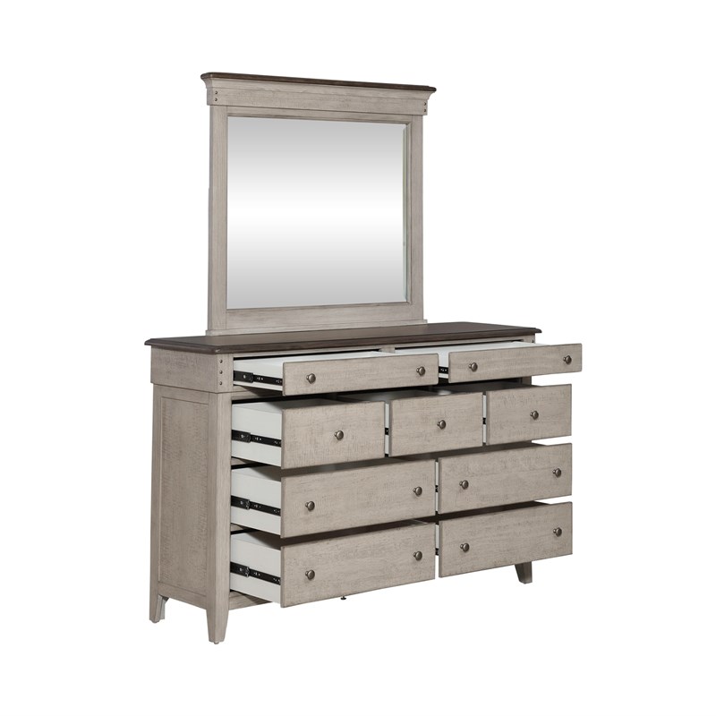 Pemberly Row Dresser and Mirror in Weathered Linen with Felt Lined Drawers