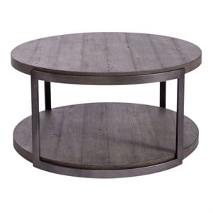 Pemberly Row Round Cocktail Table with Wirebrush Distressing in Gray