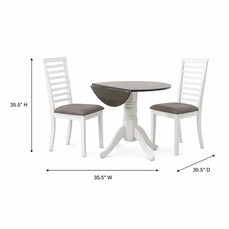 Pemberly Row 3-Piece Drop Leaf Dining Set in White and Carbon Gray