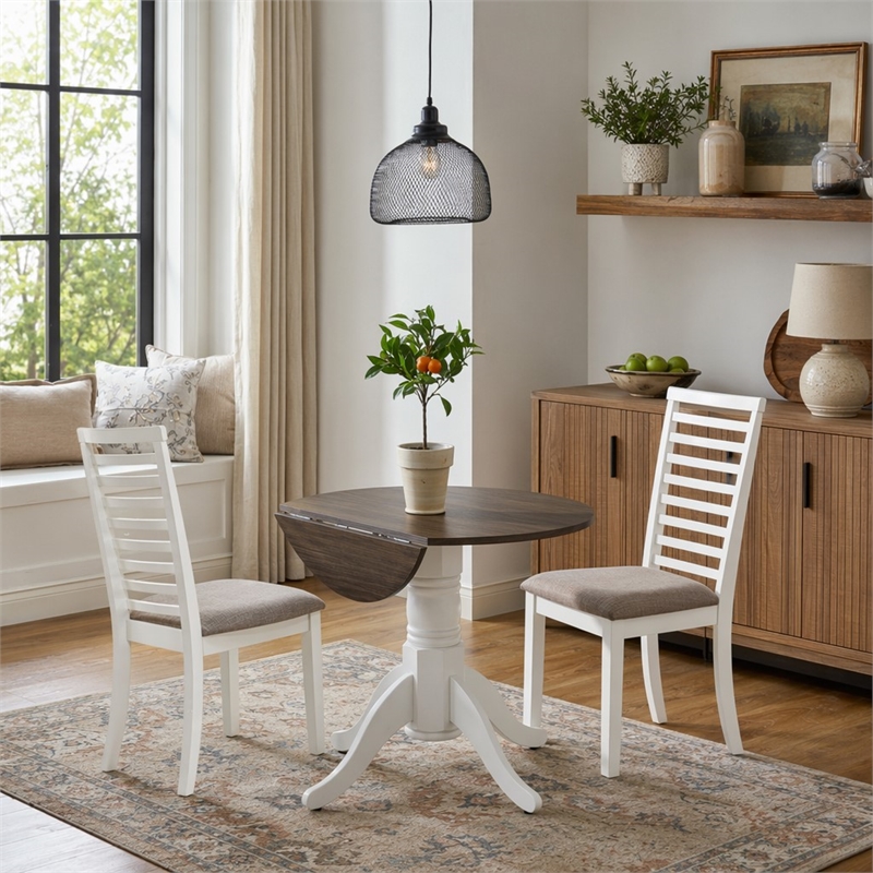 Pemberly Row 3-Piece Drop Leaf Dining Set in White and Carbon Gray