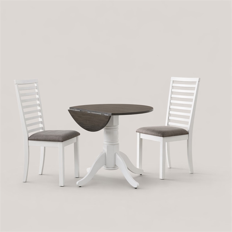 Pemberly Row 3-Piece Drop Leaf Dining Set in White and Carbon Gray