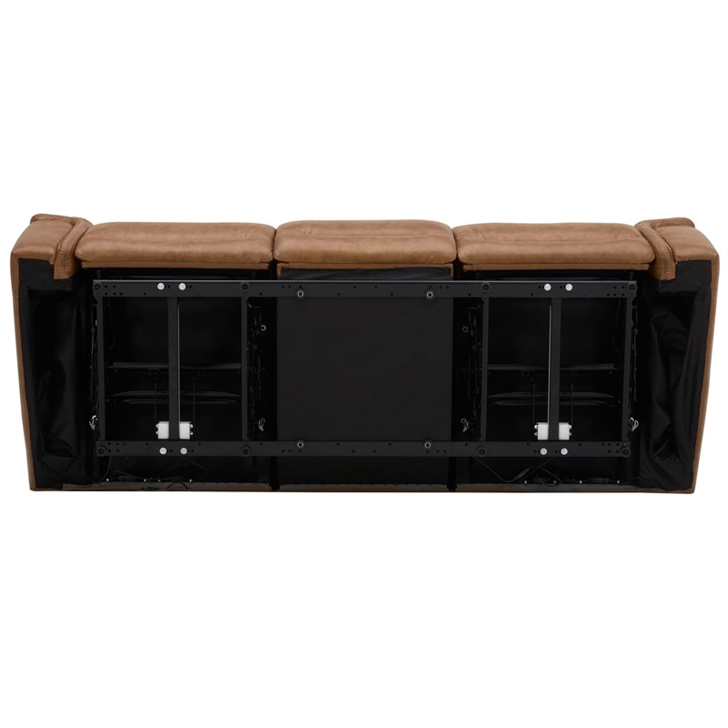 Pemberly Row Cooper Transitional Leather Power Reclining Sofa in Camel