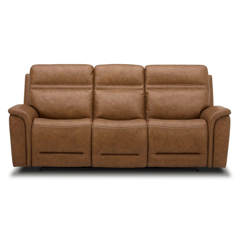 Pemberly Row Cooper Transitional Leather Power Reclining Sofa in Camel