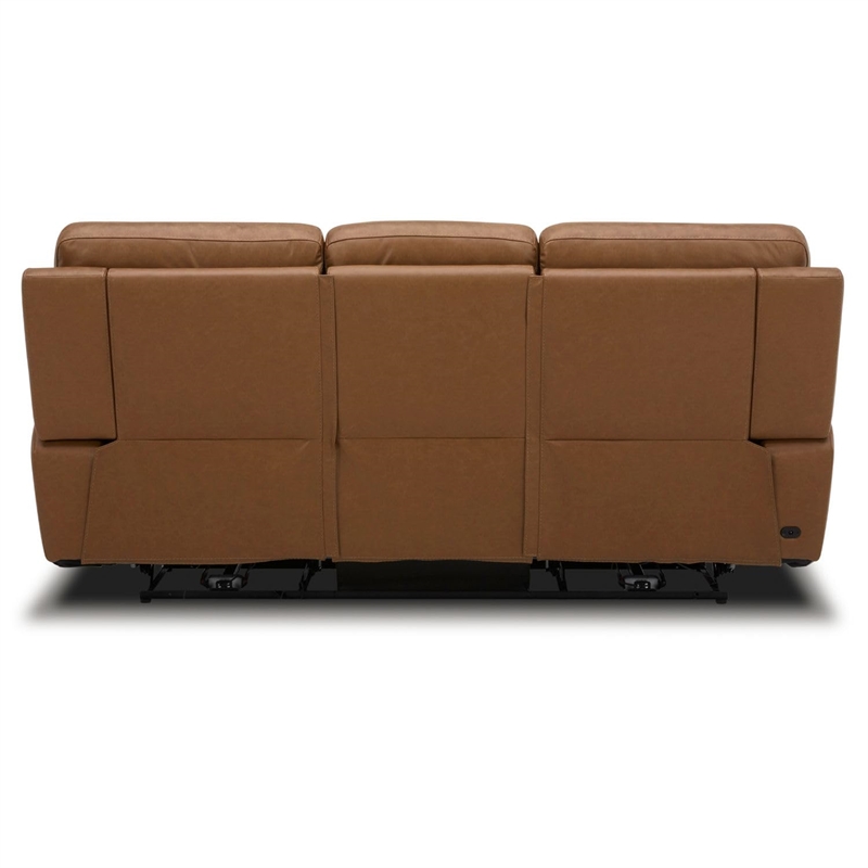 Pemberly Row Cooper Transitional Leather Power Reclining Sofa in Camel