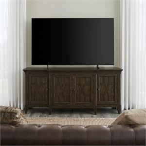 Pemberly Row 76 Inch TV Console with Chippendale Fretwork in Brown
