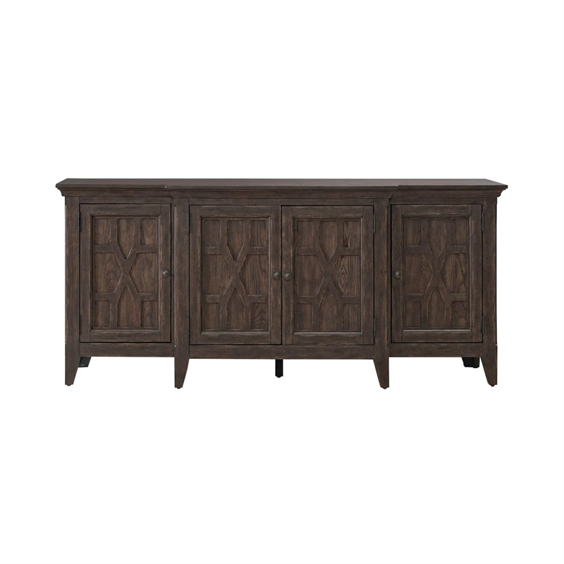 Pemberly Row 76 Inch TV Console with Chippendale Fretwork in Brown