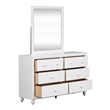 Pemberly Row White Dresser & Mirror with 6 Drawers and Wooden Knob Hardware