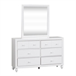 Pemberly Row White Dresser & Mirror with 6 Drawers and Wooden Knob Hardware