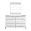 Pemberly Row White Dresser & Mirror with 6 Drawers and Wooden Knob Hardware