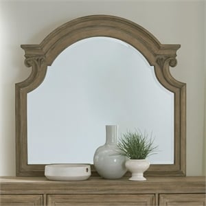 Pemberly Row Mirror with Scrolled Cap Rail in Weathered Bisque