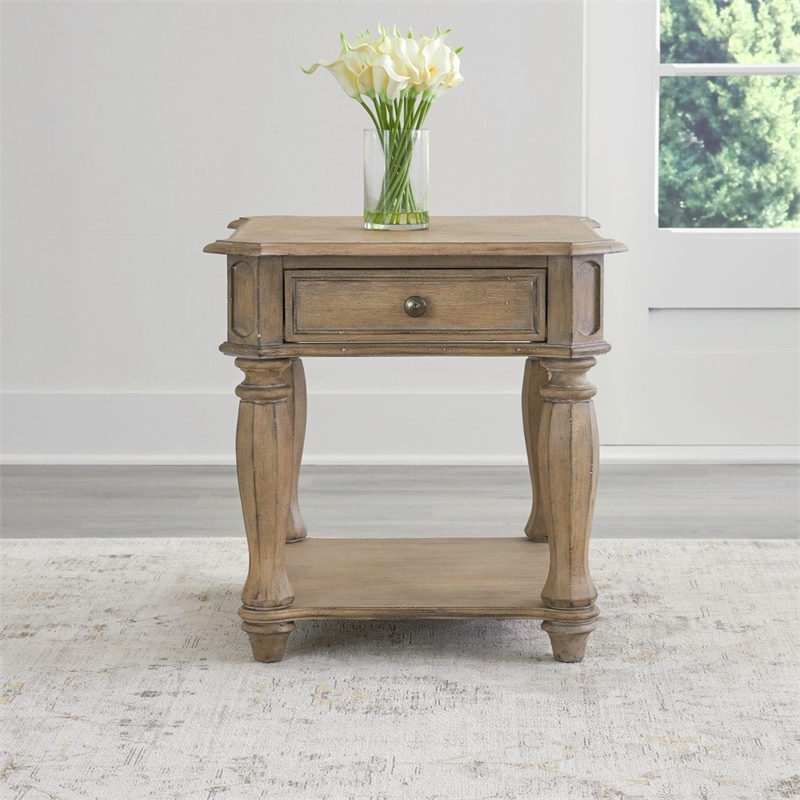 Pemberly Row End Table with Drawer and Bottom Shelf in Weathered Bisque