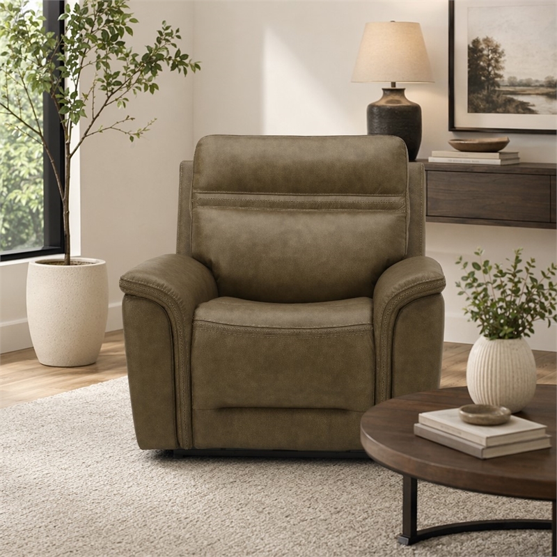 Pemberly Row Cooper Transitional Leather Power Recliner in Camel