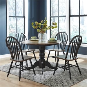 Pemberly Row 5-Piece Drop Leaf Dining Set in Wood Black and Honey Finish