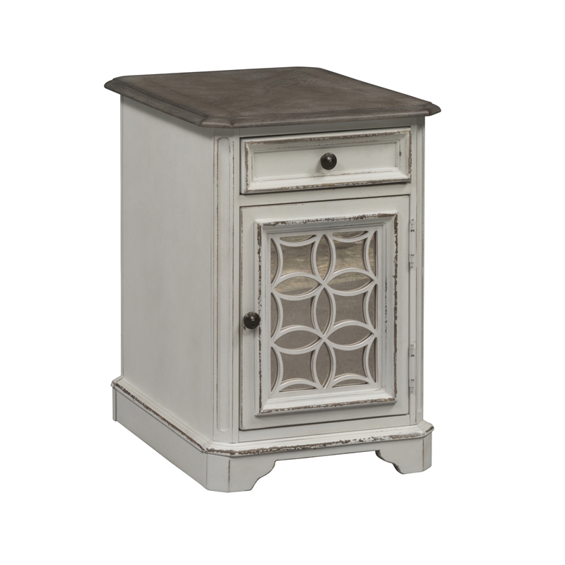 Pemberly Row White Chair Side Table with Dovetail Drawer Construction