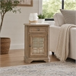 Pemberly Row Mirrored Chair Side Table in Weathered Bisque with Bead Molding