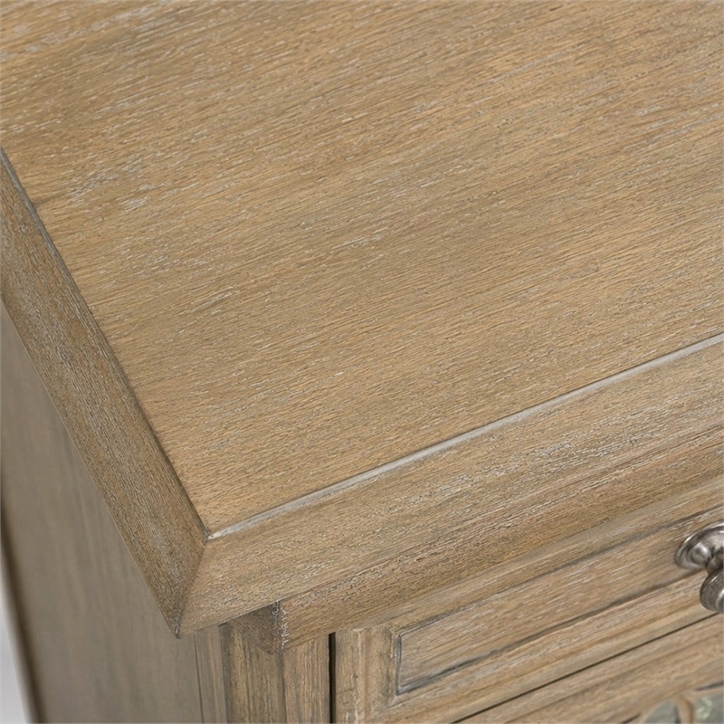 Pemberly Row Mirrored Chair Side Table in Weathered Bisque with Bead Molding