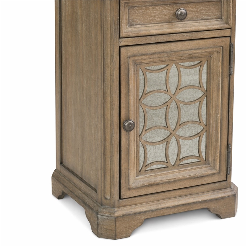 Pemberly Row Mirrored Chair Side Table in Weathered Bisque with Bead Molding